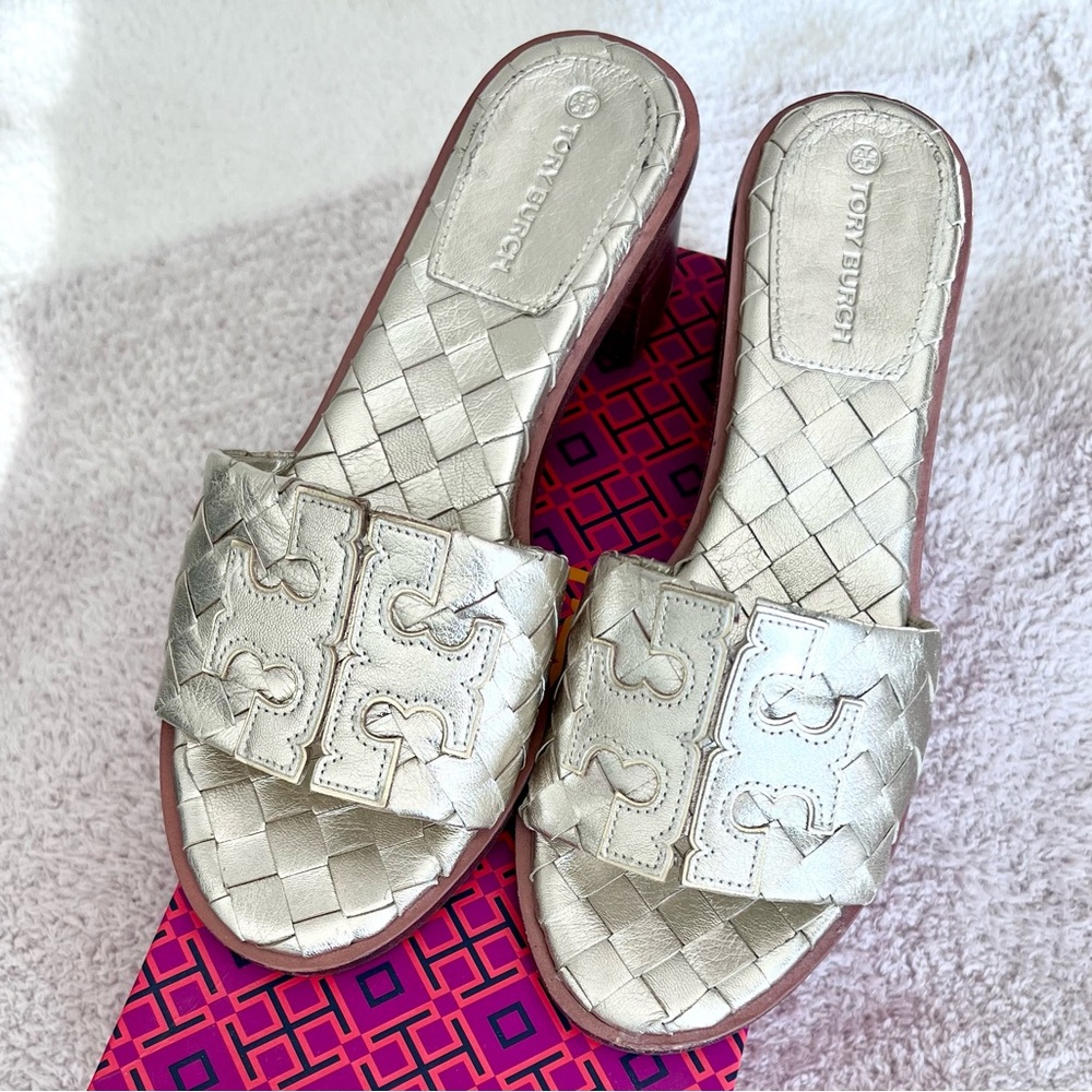 Tory Burch INES WOVEN 55MM SLIDE gold